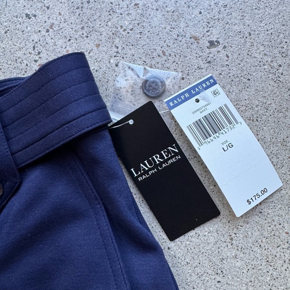 Lauren Ralph Lauren Cropped Pleated Wide Leg Trousers  Sz Large With Belt NAVY - Picture 2 of 14